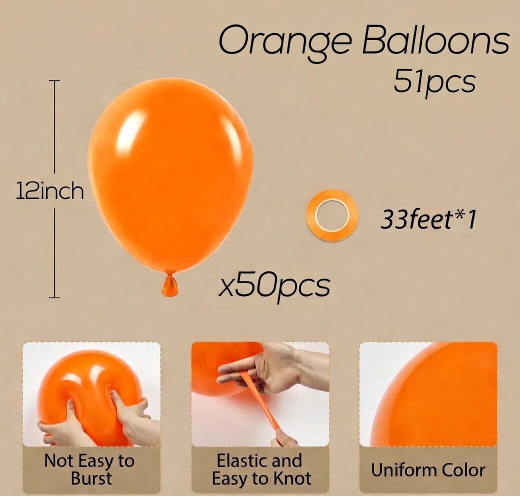 Orange Balloons 12 inch, Orange Latex Balloons 50pcs Party Balloons for Graduation Halloween Fall Tropical Thanksgiving Birthday Party Decorations Vatoyum Balloons