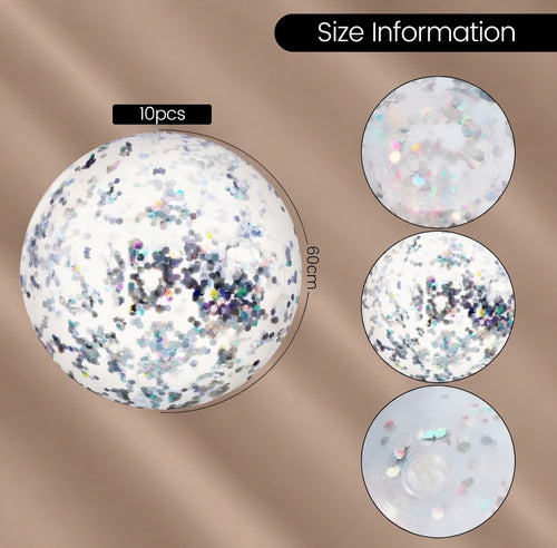 10 Pcs Inflatable Glitter Beach Balls 16 Inch Large Sparkly Confetti Pool Balls Clear Blow up Balloon Toys for Wedding Baby Shower Birthday 2026 New Year Party Decoration(Silver,Glitter) Vatoyum Balloons