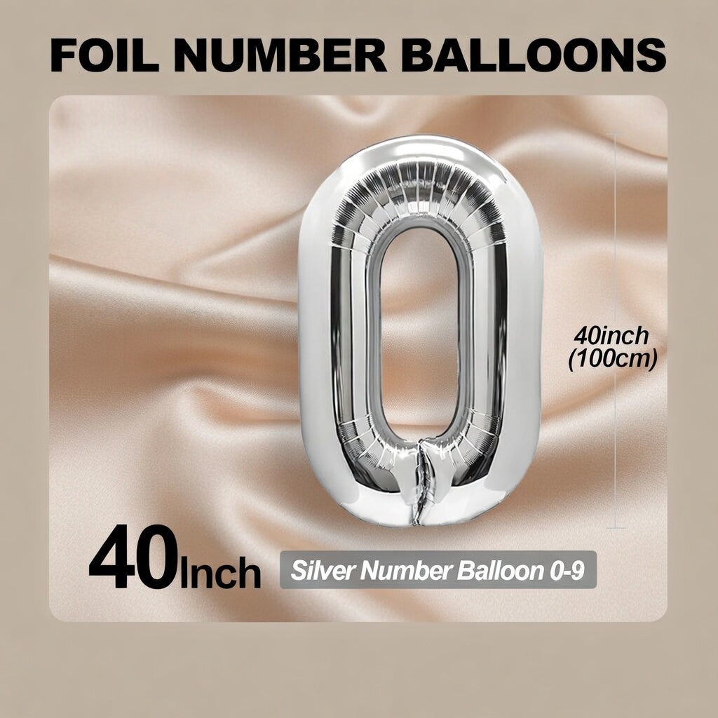 Silver Number 0 Balloon 40 Inch, 0 Balloon Number for 10th 20th 30th 40th 50th 60th Birthday Decorations, Silver Party Supplies Vatoyum Balloons