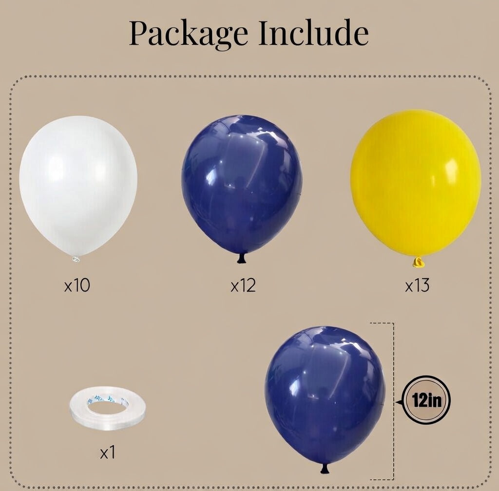 Navy Blue Yellow White Balloons, 12 Inch Navy Yellow Party Dark Yellow Latex Balloons Set for Boys Men Birthday Wedding Baby Shower Graduation Anniversary Decorations Vatoyum Balloons