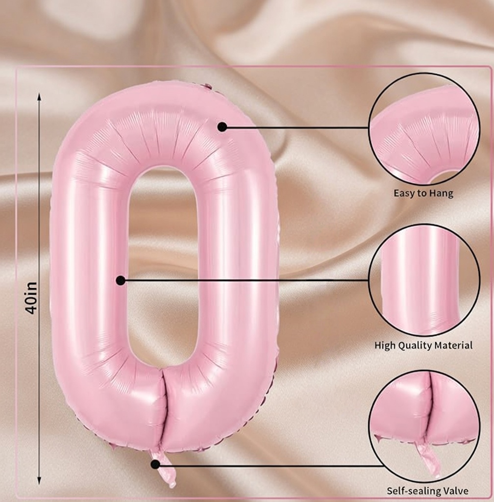 Pearlescent Pink Number 0 Balloon 40 Inch, 0 Balloon Number for 10th 20th 30th 40th 50th 60th Birthday Decorations, Pearlescent Pink Party Supplies Vatoyum Balloons