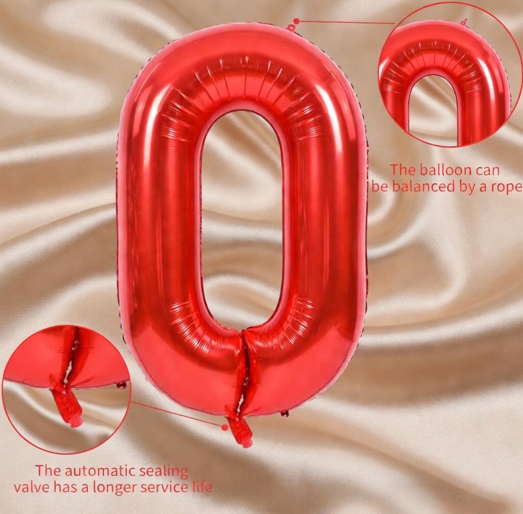 Red Number Balloon 40 Inch, 0 Number Balloons, 10 20 30 40 50 Numbers Balloon Birthday Decorations for Red Party Supplies Vatoyum Balloons