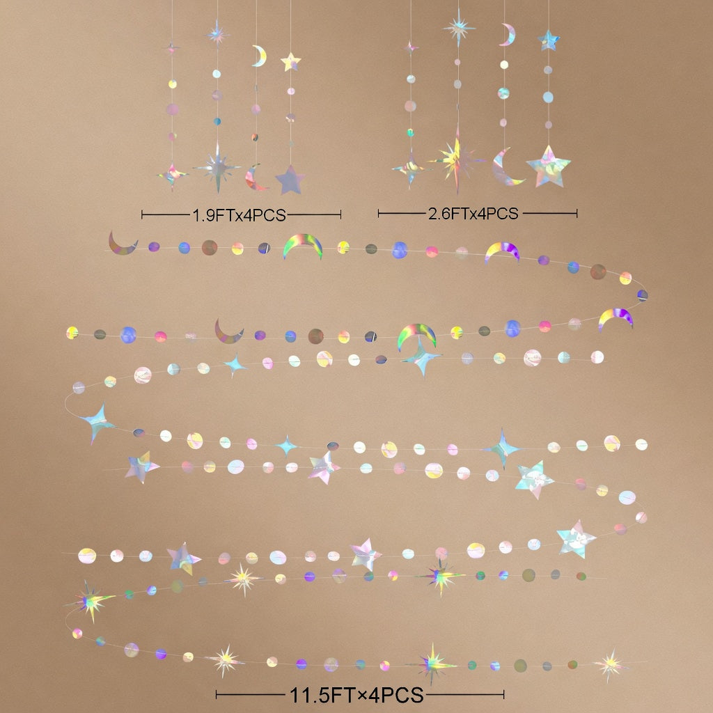 Iridescent Star Moon Circle Dot Garland Party Decoration Kit Hanging Crescent and Twinkle Little Star Streamer Bunting Banner for Kids First Birthday Ramadan EID Mubarak Baby Shower Wedding Decor Vatoyum Balloons