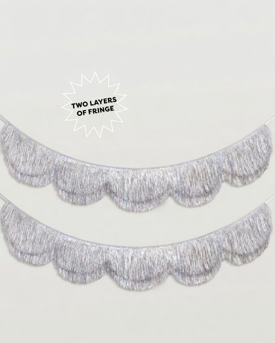 Silver Iridescent Wavy Fringe Banner – 6 ft | Bachelorette Party Decor, Birthday Banner, Glittery Decoration, Photo Booth Backdrop Vatoyum Balloons