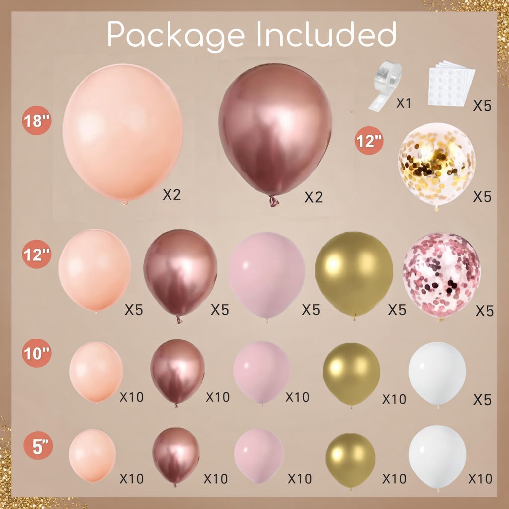 Rose Gold Balloon Garland Kit, Nude Pastel Pink Metallic Gold Matte White Balloons Gold and Rose Gold Confetti Balloons for Valentines Day Wedding Bridal Shower Party Girl Birthday Decorations Vatoyum Balloons