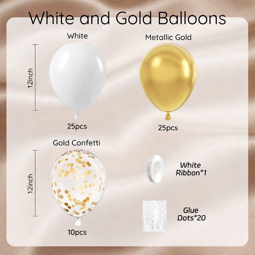 60pcs Gold and White Balloons 12inch, White and Gold Balloons with Metallic Gold Confetti Balloons for Graduation Wedding Engagement Birthday Party Decorations Vatoyum Balloons