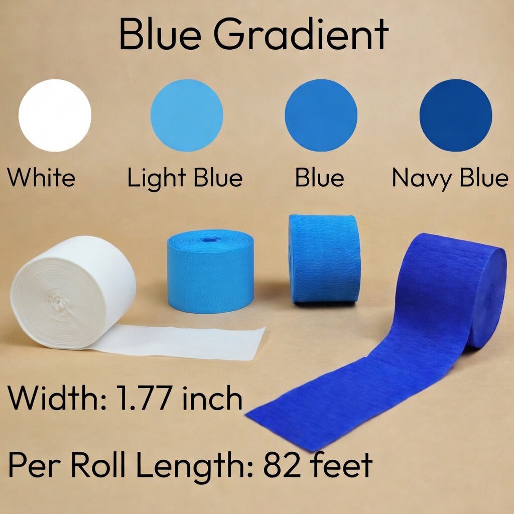 Blue Crepe Paper Streamers 8 Rolls 656 ft Crepe Paper Decorations for Birthday Party, Baby Shower or Reunion (Blue Gradient) Vatoyum Balloons