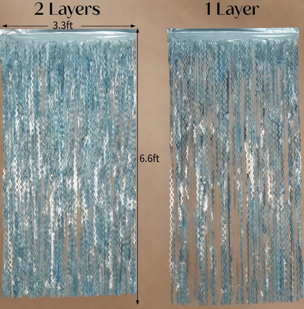 4 Pack Wavy Blue Foil Fringe Curtain 3.3x6.6 Feet | Blue Streamers Tinsel Backdrop for Under The Sea Party Decorations | Ocean Backdrop | Mermaid Birthday Decorations Vatoyum Balloons