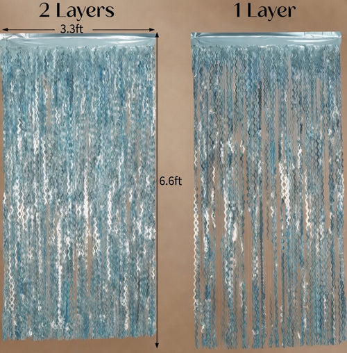 4 Pack Wavy Blue Foil Fringe Curtain 3.3x6.6 Feet | Blue Streamers Tinsel Backdrop for Under The Sea Party Decorations | Ocean Backdrop | Mermaid Birthday Decorations Vatoyum Balloons