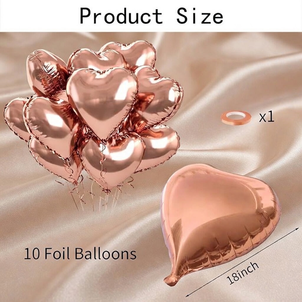 Rose Gold Foil Heart Balloons, 10PCS Rose Gold Heart Shape Balloons, Valentines Balloons 18inch Foil Balloons for Helium Birthday Decorations for Valentines Day, Wedding, Brithday Party, Baby Shower Vatoyum Balloons