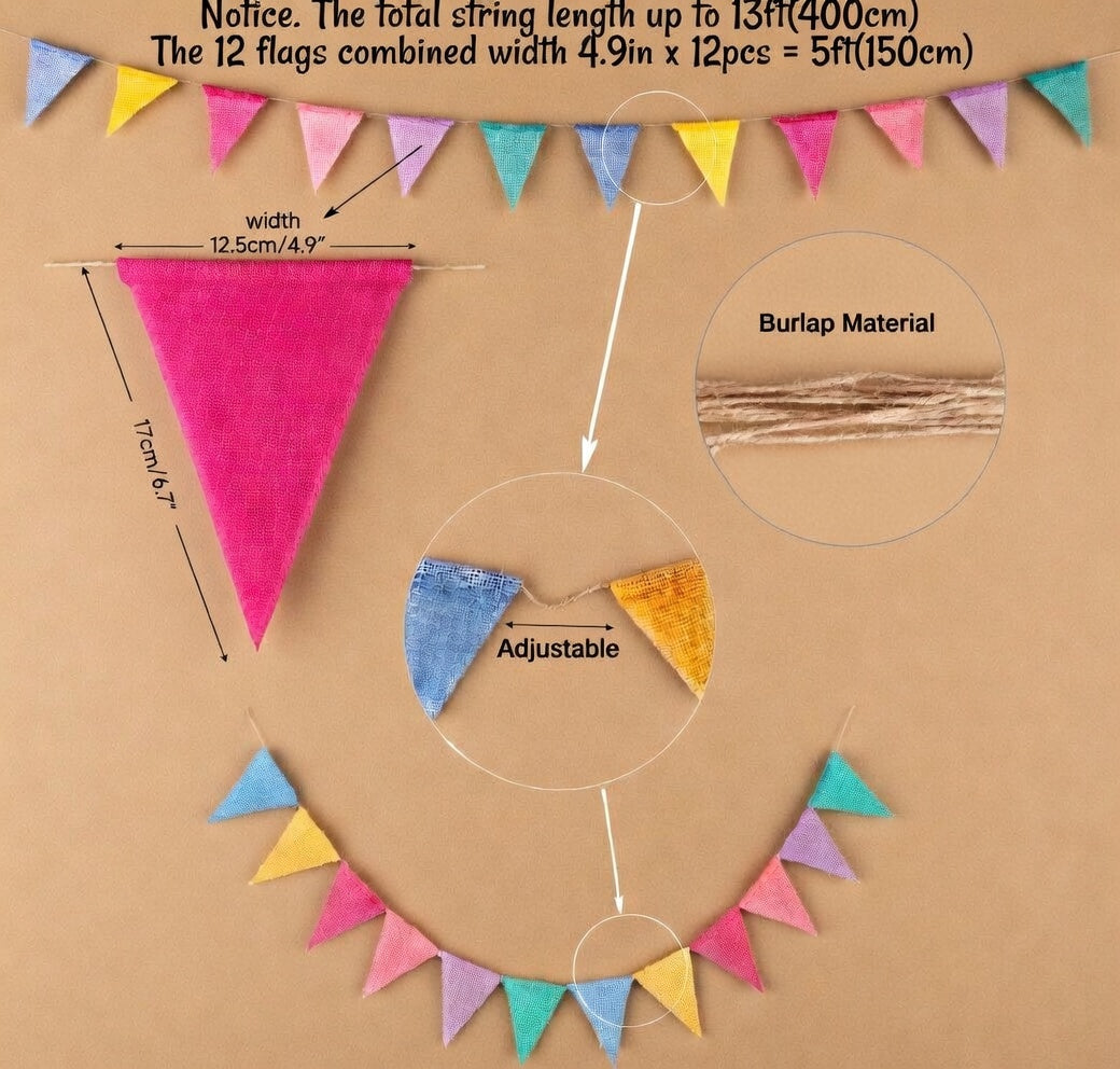 Pennant Banner Flags Pastel - Colorful Triangle Banners for Birthday Easter Classroom School Carnival Garland Outdoor Burlap Bunting Party Decorations 4 Strings Vatoyum Balloons