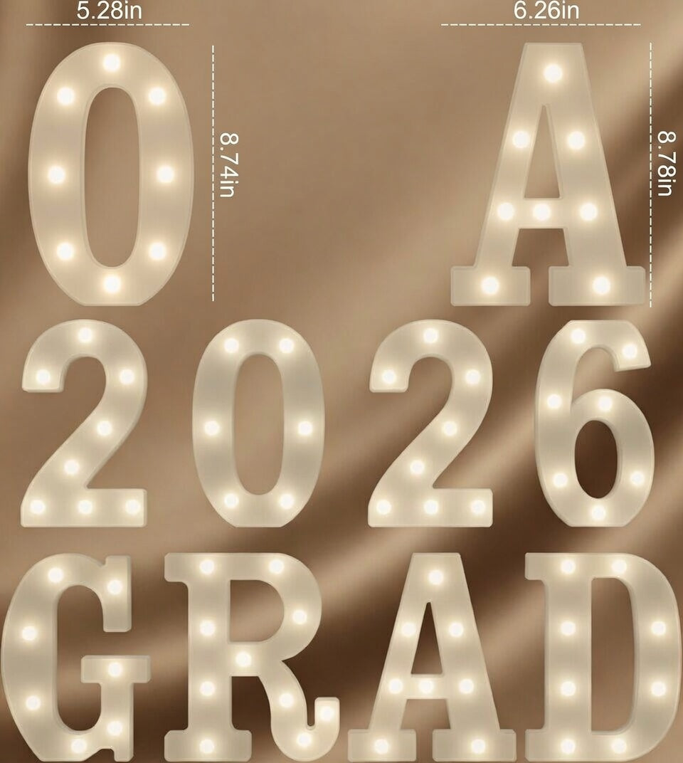 Graduation Decorations 2026 Deals-8 LED Long Marquee Light Up Letters 'Grad 2026' - Graduation Party Decor for Kindergarten Preschool High School College Graduation Vatoyum Balloons