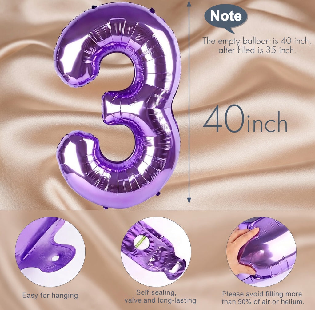 Purple Number Balloon 40 Inch, 0 Number Balloons, 10 20 30 40 50 Numbers Balloon Birthday Decorations, Purple Party Supplies for Girls Women Adults Vatoyum Balloons