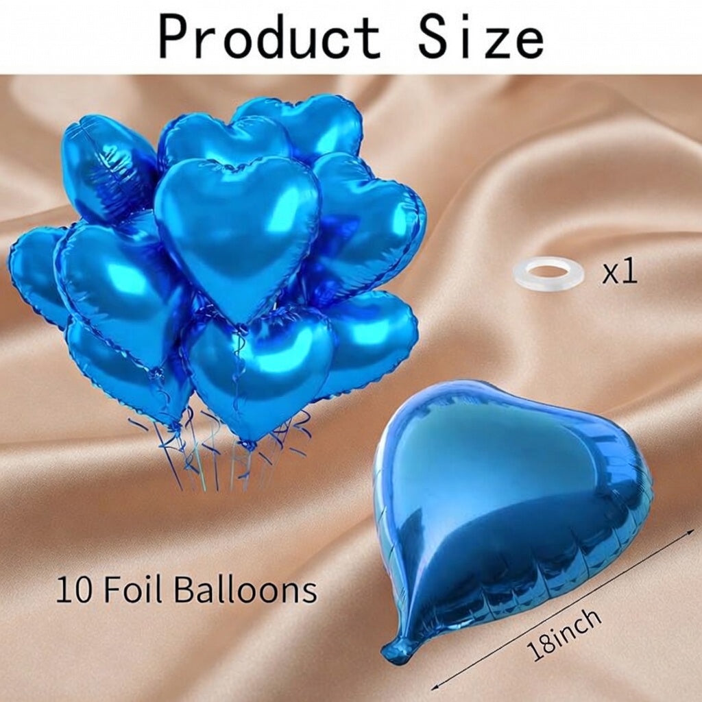Blue Foil Heart Balloons, 10PCS 18inch Love Shape for Helium Birthday Party Decorations, Boys Men, Baby Shower, Valentines, Wedding, Anniversary Vatoyum Balloons