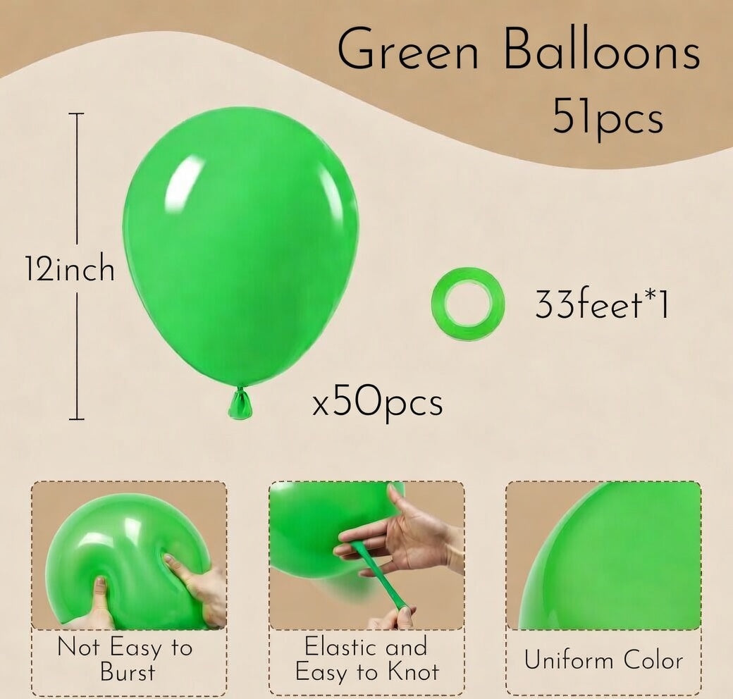 Click to see full view Green Balloons 12 inch, Green Latex Balloons 50pcs Party Balloons for Birthday Christmas Baby Shower Jungle Football Tropical Safari Party Decorations Vatoyum Balloons