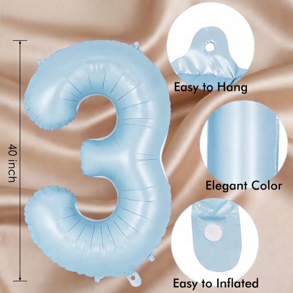Light blue number 3 balloons, 40-inch large foil number balloons, giant number 3 foil balloons, suitable for 3rd birthdays, baby party decorations, anniversaries, and other occasions. Vatoyum Balloons