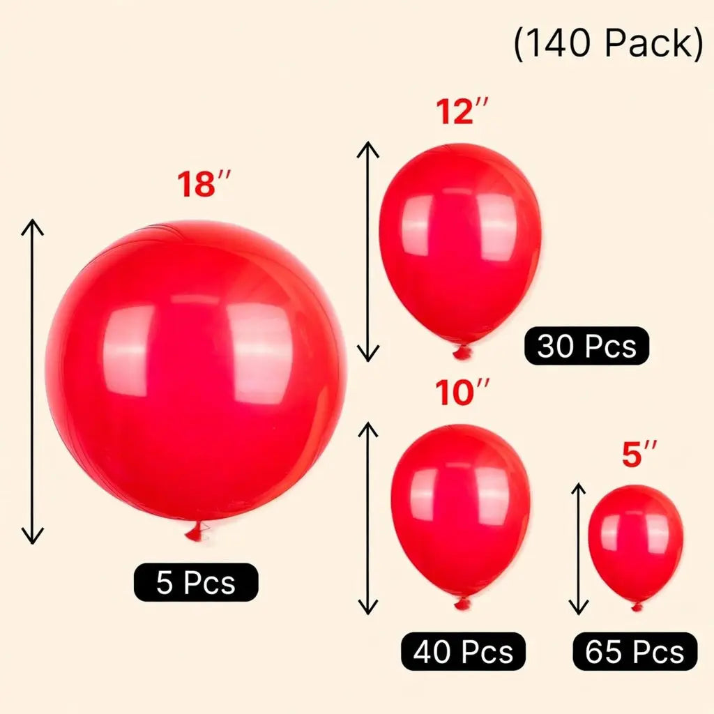 Red Balloons 140 pcs Different Sizes of 18 12 10 5 Inch Red Balloon Arch Kit Garland for Birthday Graduation Bachelorette Citizenship Anniversary Cherry Casino Theme Party Decorations Vatoyum Balloons