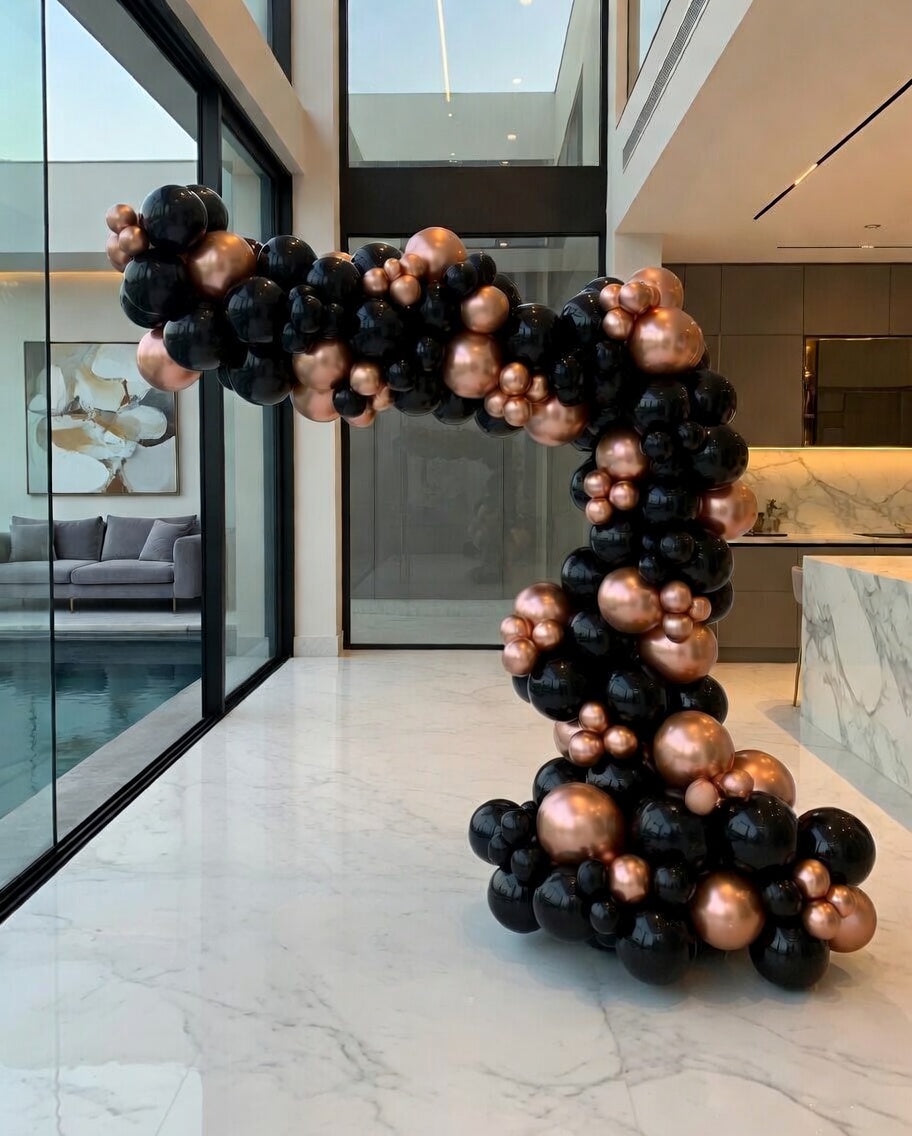 Rose gold and black balloon arch set, 100 metallic rose gold and black balloon arches with rose gold sequins, suitable for weddings, birthdays, graduations, baby shower decorations. Vatoyum Balloons