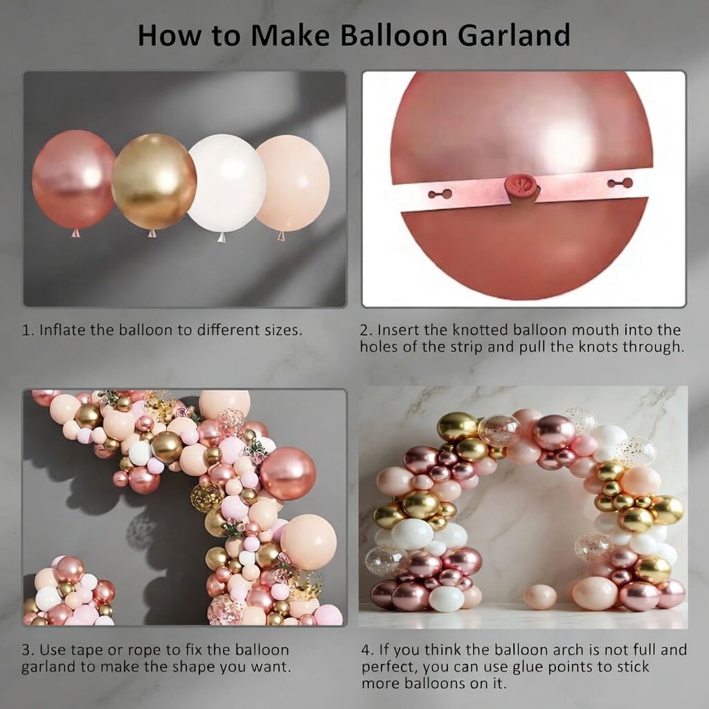 Rose Gold Balloon Garland Kit, Nude Pastel Pink Metallic Gold Matte White Balloons Gold and Rose Gold Confetti Balloons for Valentines Day Wedding Bridal Shower Party Girl Birthday Decorations Vatoyum Balloons