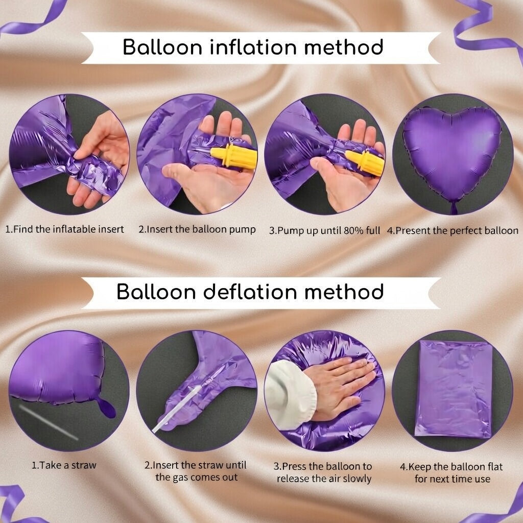 Purple Heart Balloon, 10PCS Purple Foil Heart Balloons, 18inch Metallic Purple Heart Shape Foil Balloons for Helium Birthday Party Decorations for Brithday Party, Valentines Day, Wedding, Anniversary Vatoyum Balloons