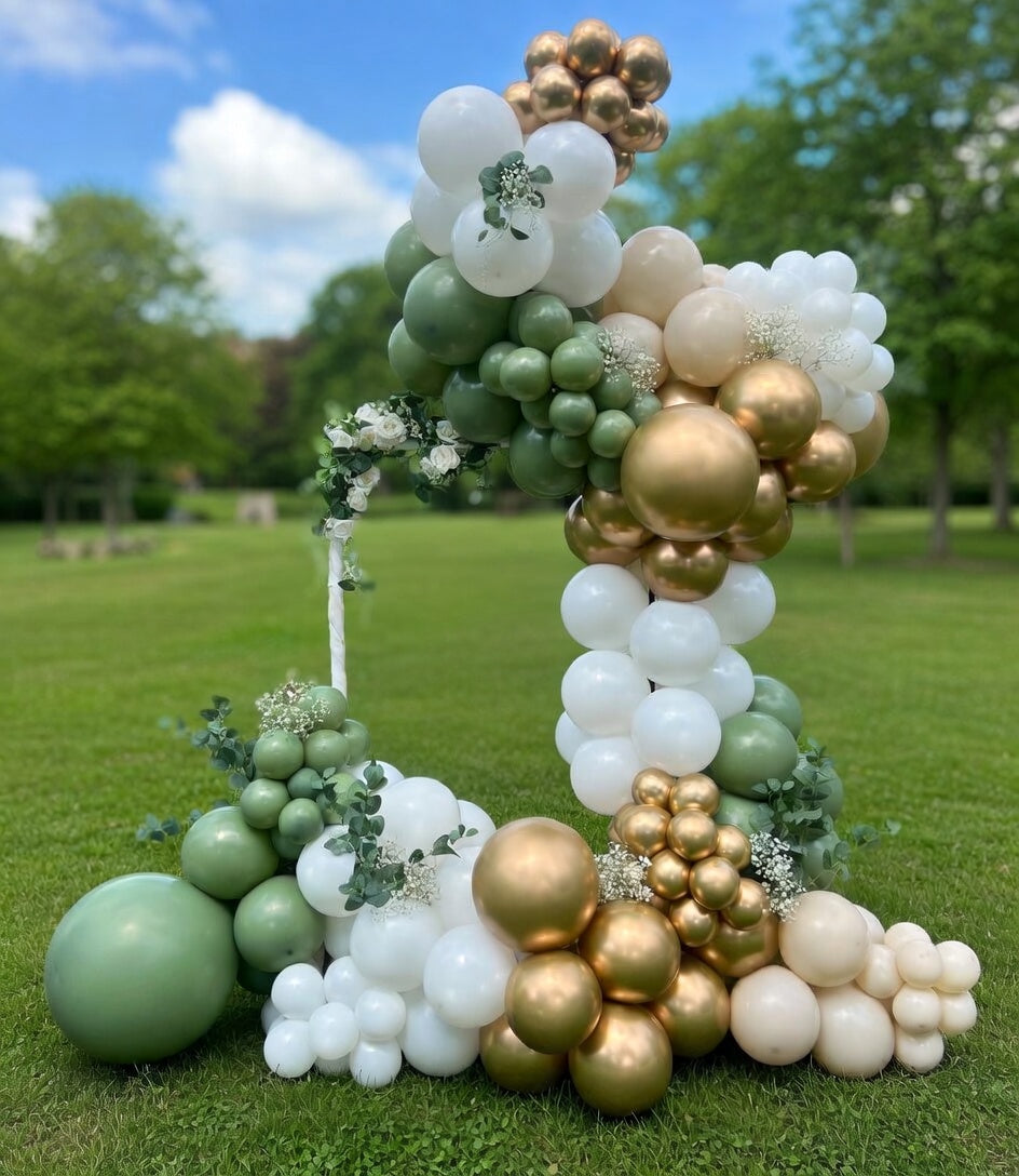 Sage Green White Gold Balloon Garland Arch Kit, 146Pcs Latex Balloons Different Sizes 18 12 10 5 Inch for Birthday Baby Shower Gender Reveal Wedding Party Decoration Vatoyum Balloons