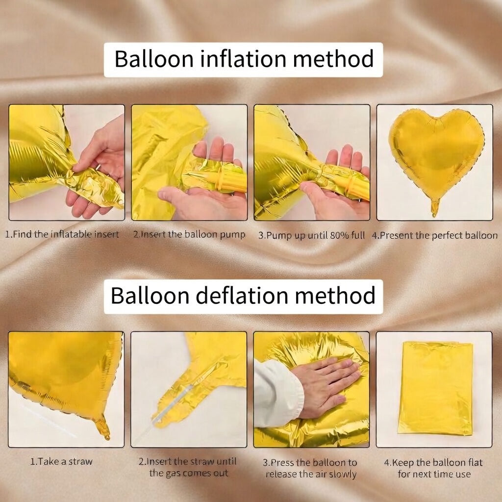 Gold Heart Foil Balloons — 10-Pack of 18-Inch Gold Heart-Shaped Balloons | Valentine's Day Helium Decoration Balloons | Ideal for Valentine's Day, Weddings, Birthday Parties, and Baby Showers Vatoyum Balloons