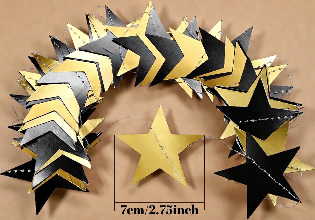 Glittering Star Wreath Banner 2026 Graduation Decorations 130-foot Star Hanging Banner Sparkling Background Birthday Classroom Wedding Supplies (Black, Gold) Vatoyum Balloons