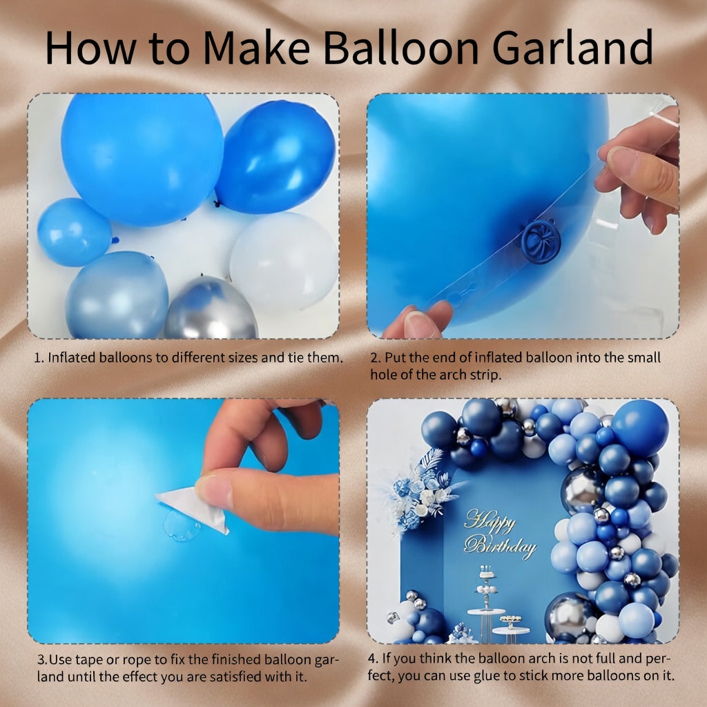 144-piece blue balloon arch wreath set, 18/12/10/5-inch blue, white, and silver party balloons, silver sequined latex balloons, suitable for birthday, wedding, and baby shower decorations. Vatoyum Balloons