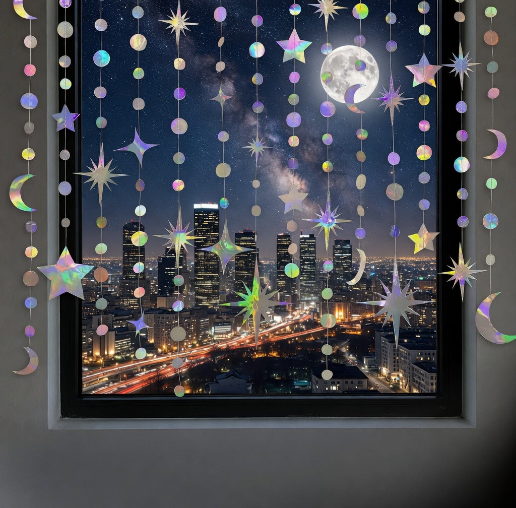 Iridescent Star Moon Circle Dot Garland Party Decoration Kit Hanging Crescent and Twinkle Little Star Streamer Bunting Banner for Kids First Birthday Ramadan EID Mubarak Baby Shower Wedding Decor Vatoyum Balloons