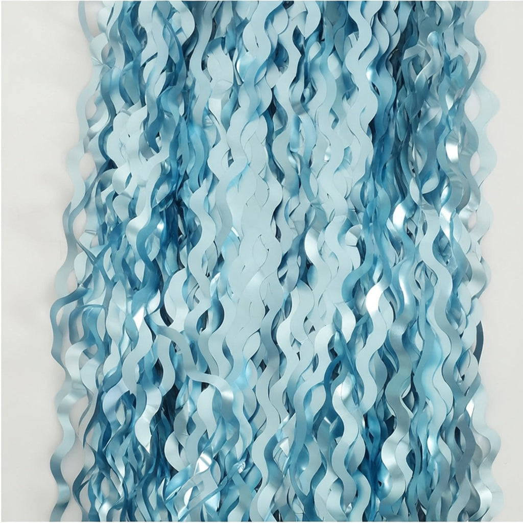 4 Pack Wavy Blue Foil Fringe Curtain 3.3x6.6 Feet | Blue Streamers Tinsel Backdrop for Under The Sea Party Decorations | Ocean Backdrop | Mermaid Birthday Decorations Vatoyum Balloons