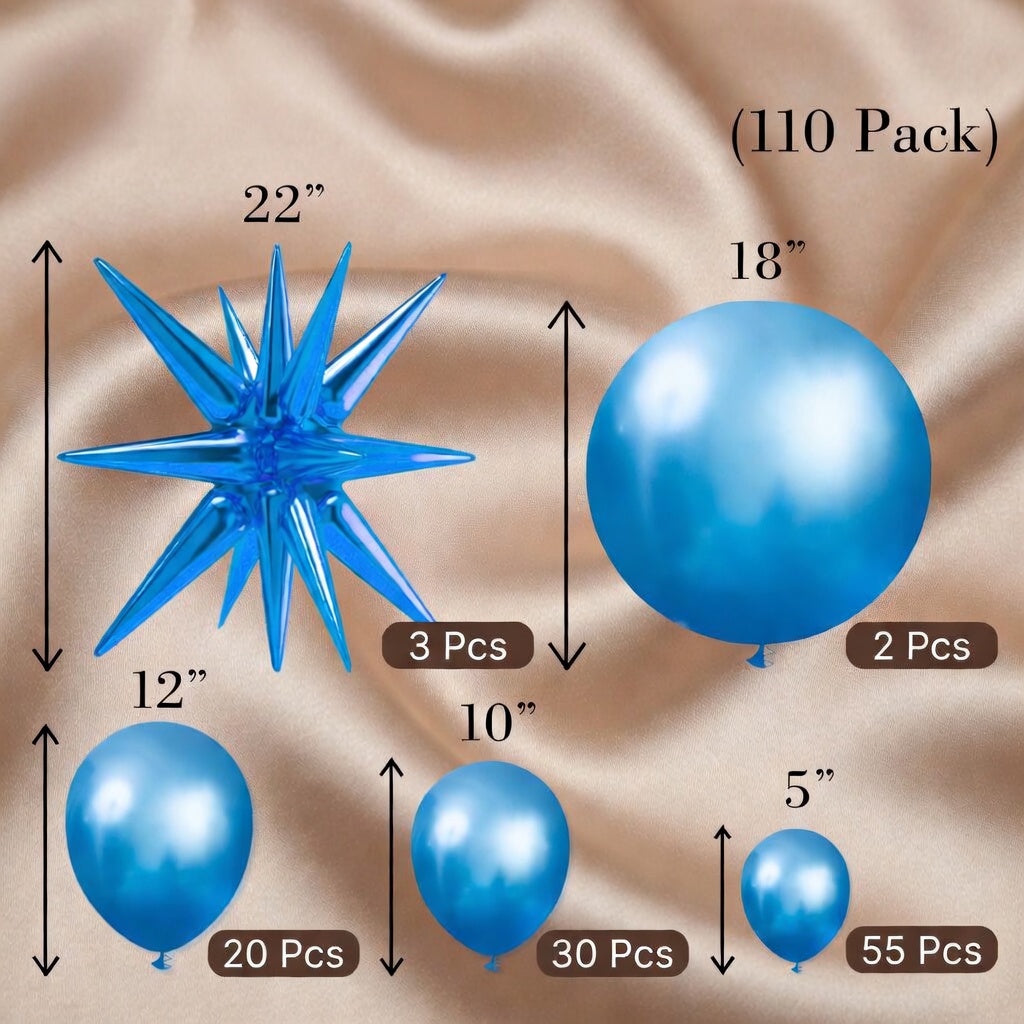 Metallic Blue Star Balloons 110pcs Different Sizes 18 12 10 5 Inch Pack 22 Inch Navy Blue Spike Star Explosion Foil Mylar Balloon Arch Kit for Birthday Party Decorations Vatoyum Balloons