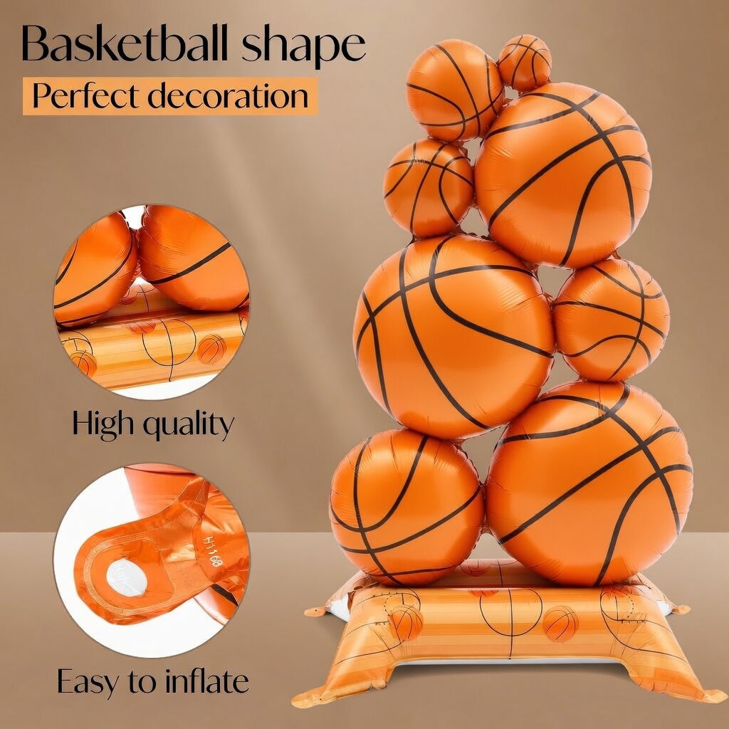 2 Pack Giant Self Standing Basketball Foil Balloons 3.5 ft with Field Base for Birthday Themed Party Decoration Sports Supplies Decor (Basketball Pile) Vatoyum Balloons