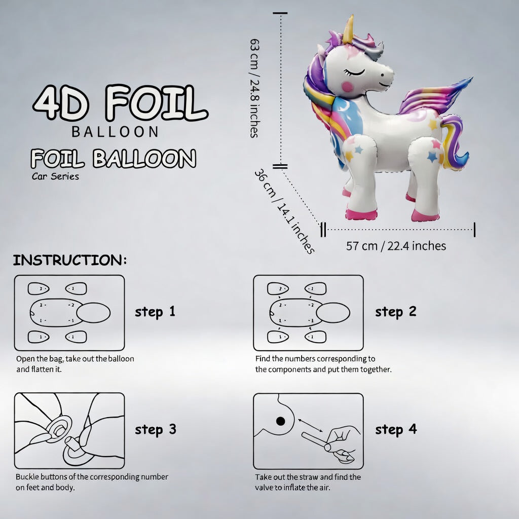 5 Pcs Self Standing Unicorn Balloons - 3D Rainbow and Star Foil Balloons for Birthday Party Decorations and Supplies Vatoyum Balloons