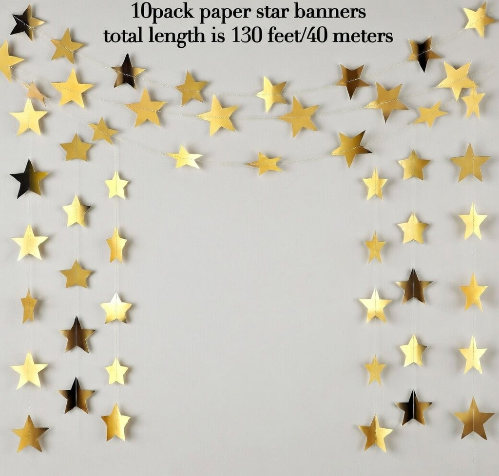Glitter Star Garland Banner 2026 Graduation Decor 130 Feet Star Hanging Banner Twinkle Backdrop for Party Birthday Classroom Wedding Supplies(Gold) Vatoyum Balloons