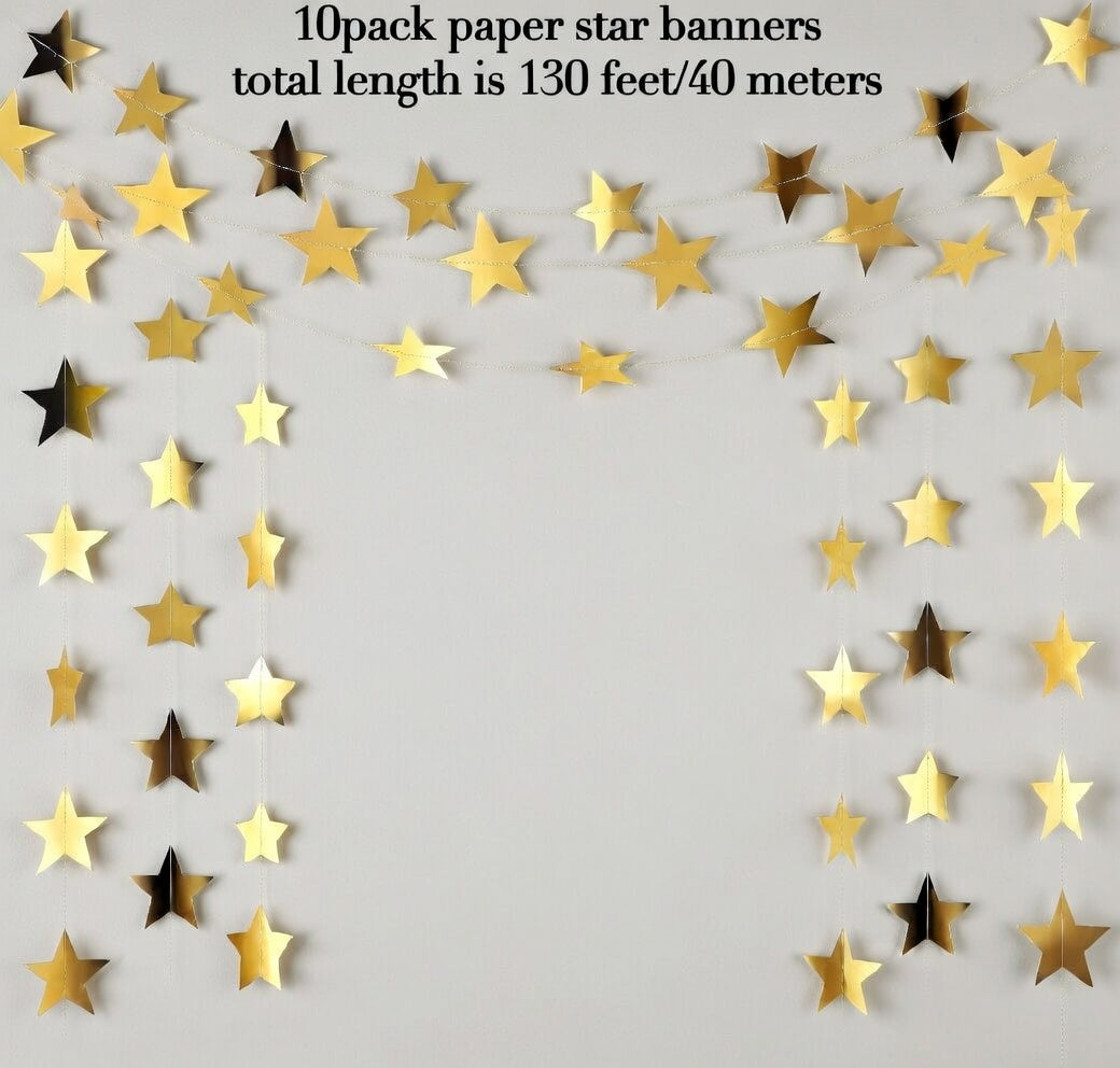 Glitter Star Garland Banner 2026 Graduation Decor 130 Feet Star Hanging Banner Twinkle Backdrop for Party Birthday Classroom Wedding Supplies(Gold) Vatoyum Balloons