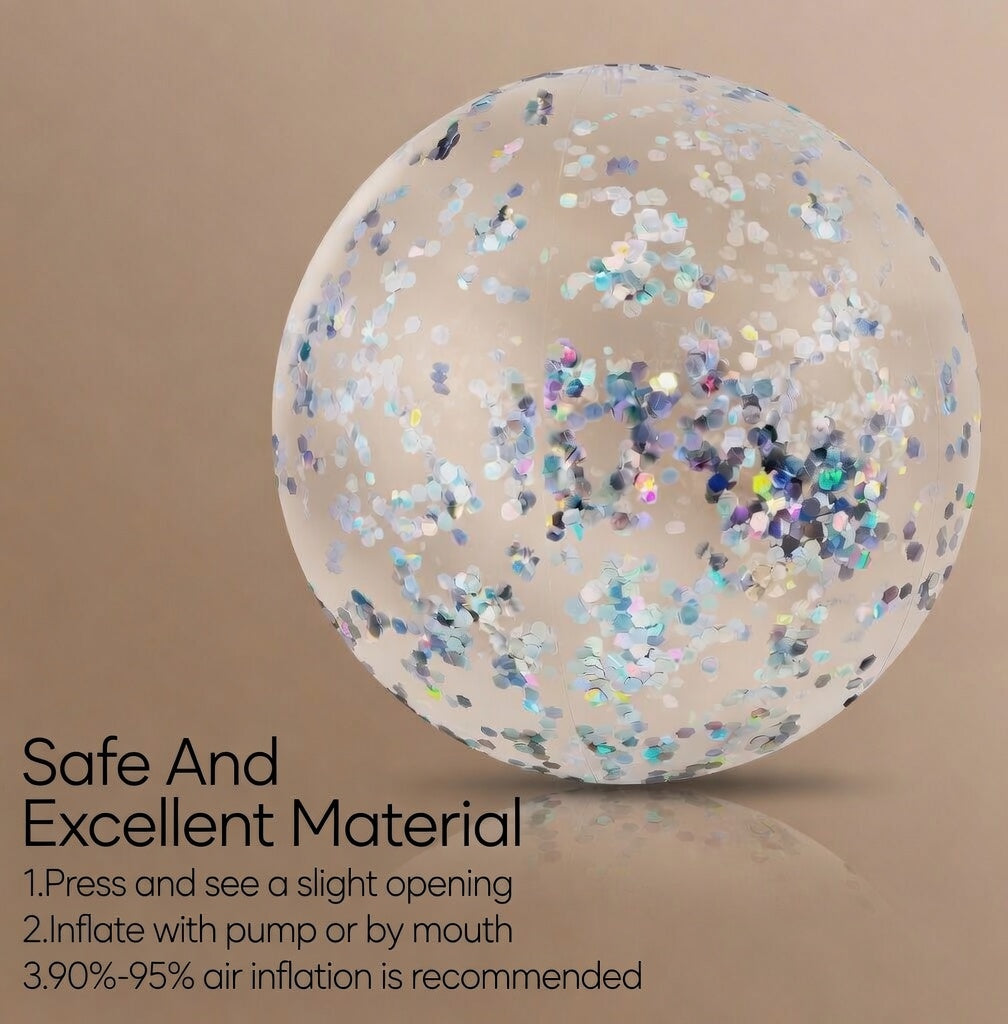10 Pcs Inflatable Glitter Beach Balls 16 Inch Large Sparkly Confetti Pool Balls Clear Blow up Balloon Toys for Wedding Baby Shower Birthday 2026 New Year Party Decoration(Silver,Glitter) Vatoyum Balloons