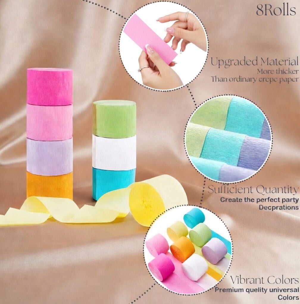 Pastel Birthday Party Decorations Pastel Crepe Paper Streamers 8 Rolls Pastel Color Party Streamers for Birthday Party Wedding Decorations Vatoyum Balloons
