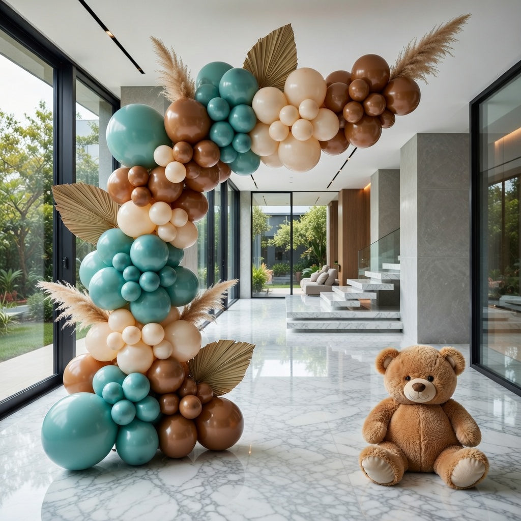 Blue Brown Baby Shower Balloons,157pcs Light Blue Coffee Brown White Ivory Balloon Garland Arch Kit for Baby Shower Bridal Shower Boy Girls Birthday Wedding Party Teddy Bear Party Decorations Vatoyum Balloons