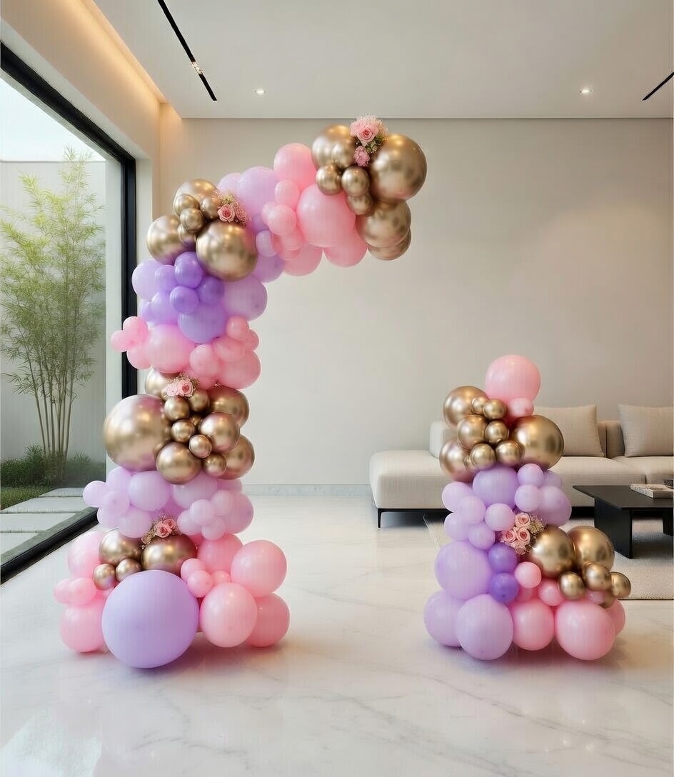 This grey-purple maca and purple-gold balloon arch decoration set contains 146 latex balloons of different sizes (18, 12, 10, and 5 inches) and is suitable for party decorations, birthdays, weddings, engagements, and anniversaries. Vatoyum Balloons