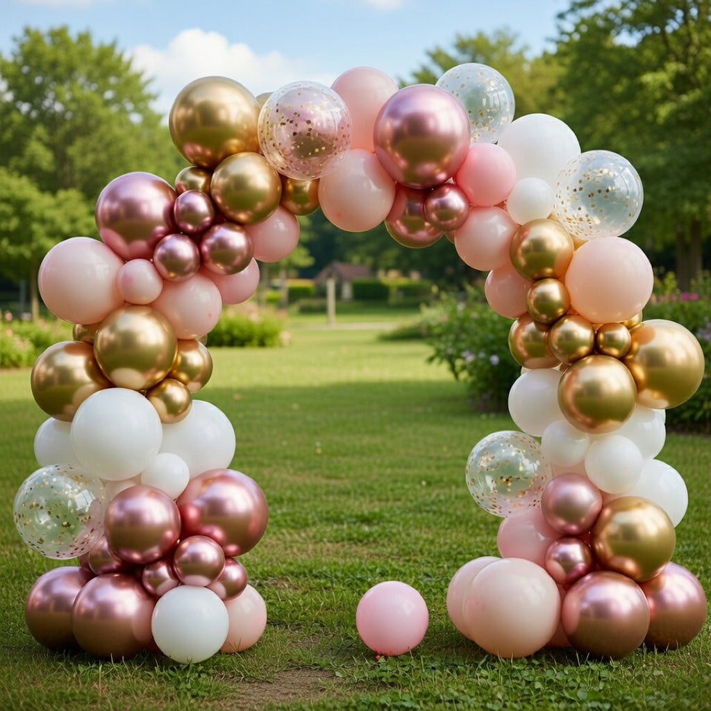 Rose Gold Balloon Garland Kit, Nude Pastel Pink Metallic Gold Matte White Balloons Gold and Rose Gold Confetti Balloons for Valentines Day Wedding Bridal Shower Party Girl Birthday Decorations Vatoyum Balloons