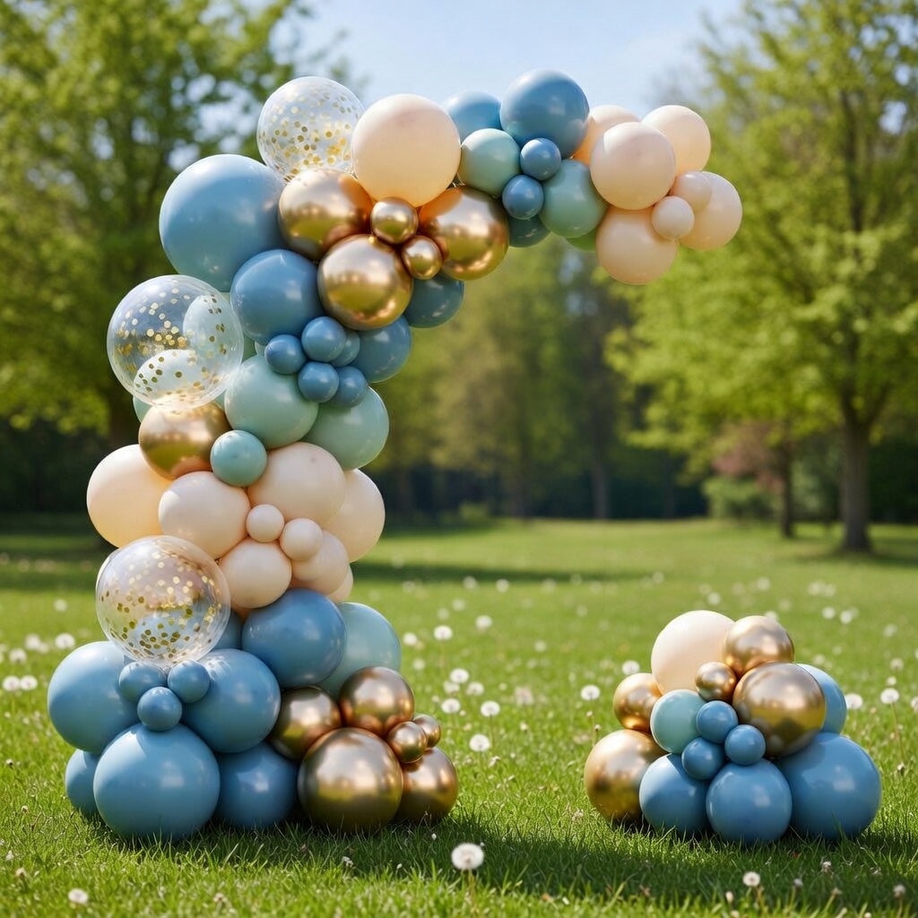 Dusty Blue Balloon Arch Kit Garland 142pcs Different Sizes of 18 12 10 5 Inch Light Baby Blue White Sand Gold Confetti Boho Balloons for Baby Shower Gender Reveal Birthday Party Decorations Vatoyum Balloons