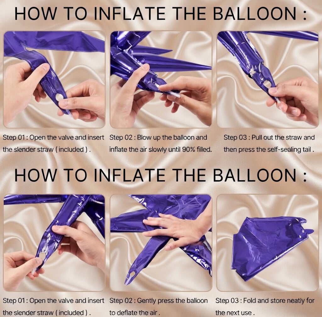 Purple Star Foil Balloons, 6-pack. Available in various sizes: 27 and 22 inches. Large lavender-colored bursting spiked foil balloons, perfect for birthday parties, anniversaries, engagements, and themed party decorations. Vatoyum Balloons