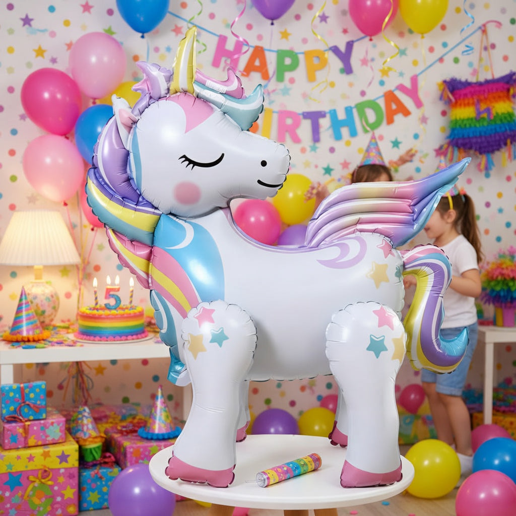 5 Pcs Self Standing Unicorn Balloons - 3D Rainbow and Star Foil Balloons for Birthday Party Decorations and Supplies Vatoyum Balloons