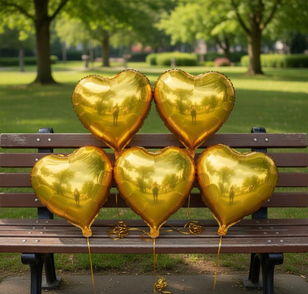 Gold Heart Foil Balloons — 10-Pack of 18-Inch Gold Heart-Shaped Balloons | Valentine's Day Helium Decoration Balloons | Ideal for Valentine's Day, Weddings, Birthday Parties, and Baby Showers Vatoyum Balloons