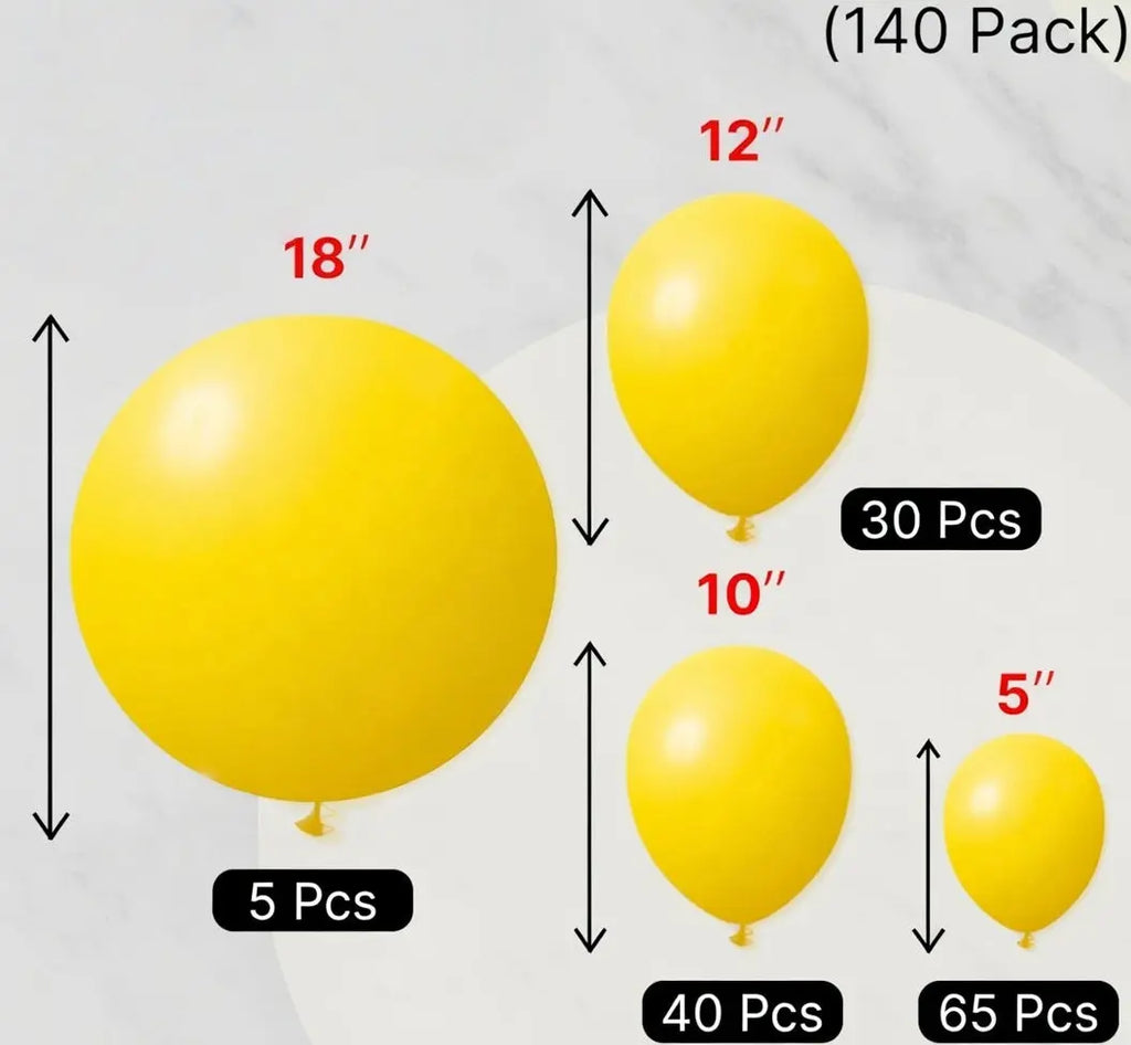 Yellow Balloons 140pcs Different Sizes of 18 12 10 5 Inch Matte Yellow Latex Balloon Arch Kit Garland for Easter Bee Baby Shower Sunflower Birthday Graduation Party Decorations Vatoyum Balloons