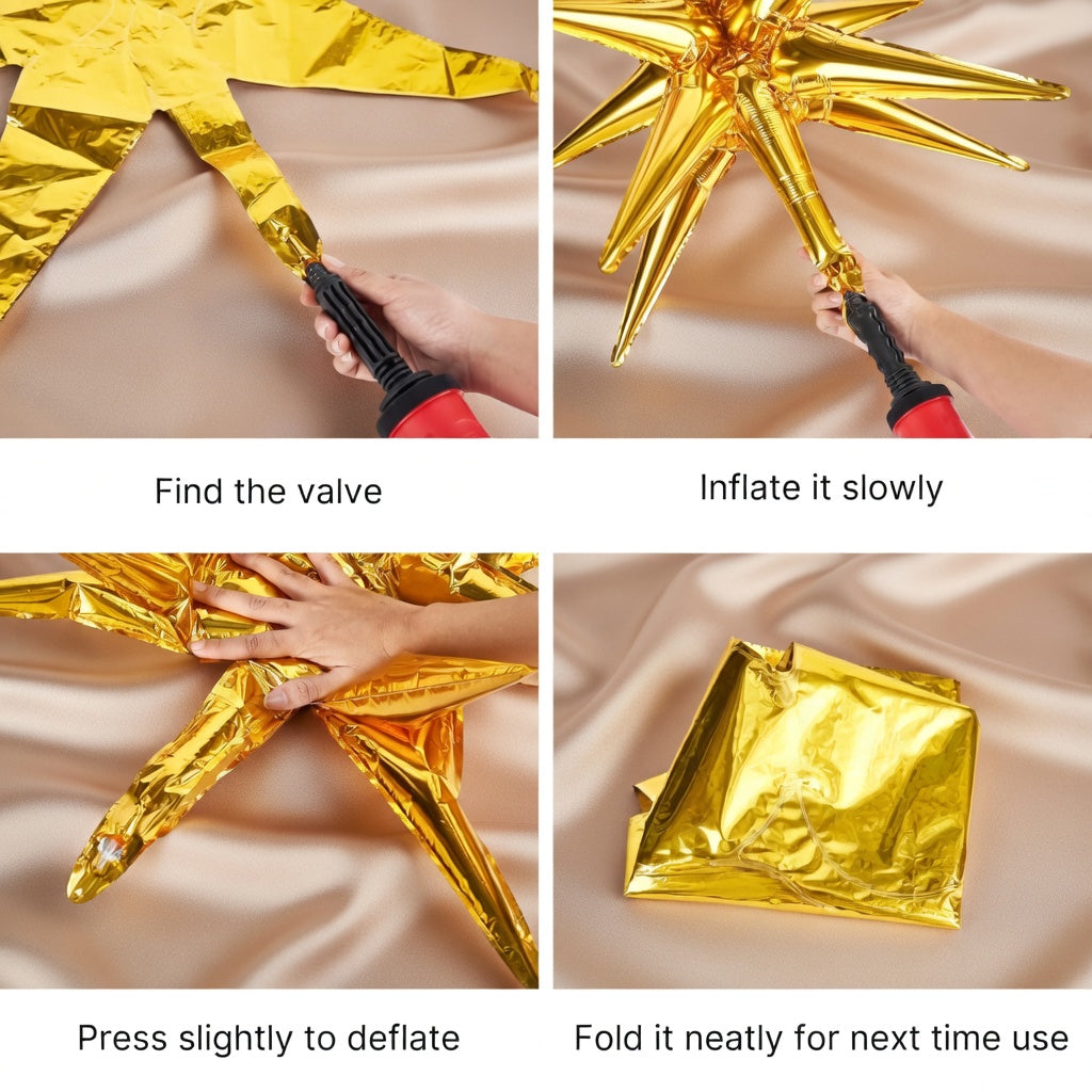 Metallic gold star foil balloons, 6 in total. Available in 27-inch and 22-inch sizes. Perfect for graduation ceremonies, anniversaries, bachelor/bachelorette parties, engagement parties, and birthday party decorations. Vatoyum Balloons