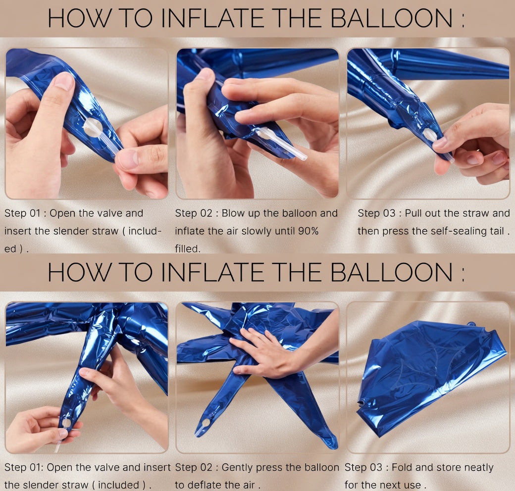 Navy blue star-shaped foil balloons, 6-pack, various sizes, 27-inch and 22-inch large explosive spike foil balloons, suitable for party decorations, graduation ceremonies, bachelor/bachelorette parties, birthday parties, baby showers. Vatoyum Balloons