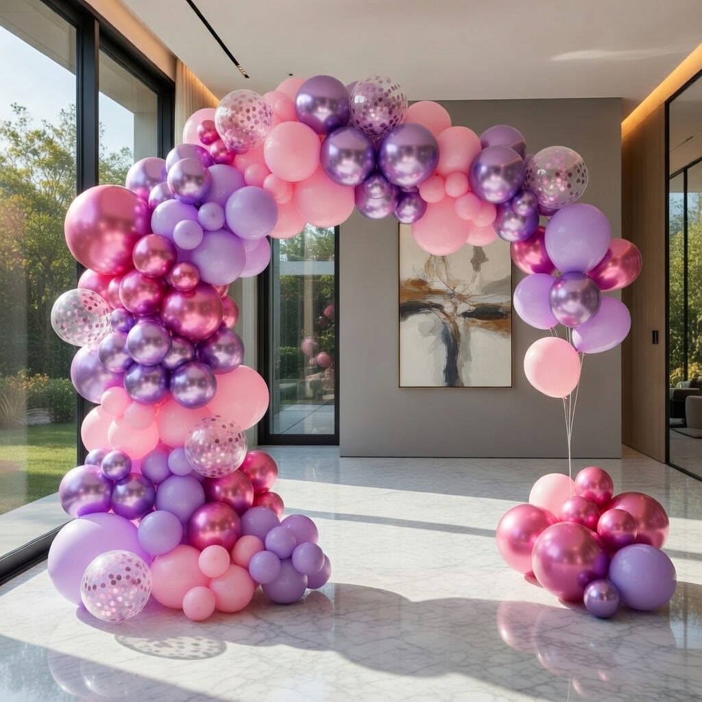 153pcs Pink Purple Balloon Garland Arch Kit, Different Sizes 18 12 10 5 inch Pink Purple Red Latex Metallic Confetti Purple Balloons for Girl Women Birthday Bridal Baby Shower Party Decoration Vatoyum Balloons