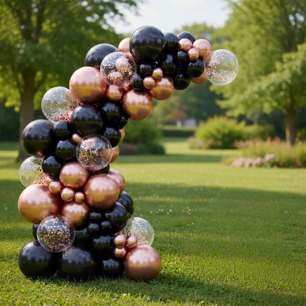 Rose gold and black balloon arch set, 100 metallic rose gold and black balloon arches with rose gold sequins, suitable for weddings, birthdays, graduations, baby shower decorations. Vatoyum Balloons