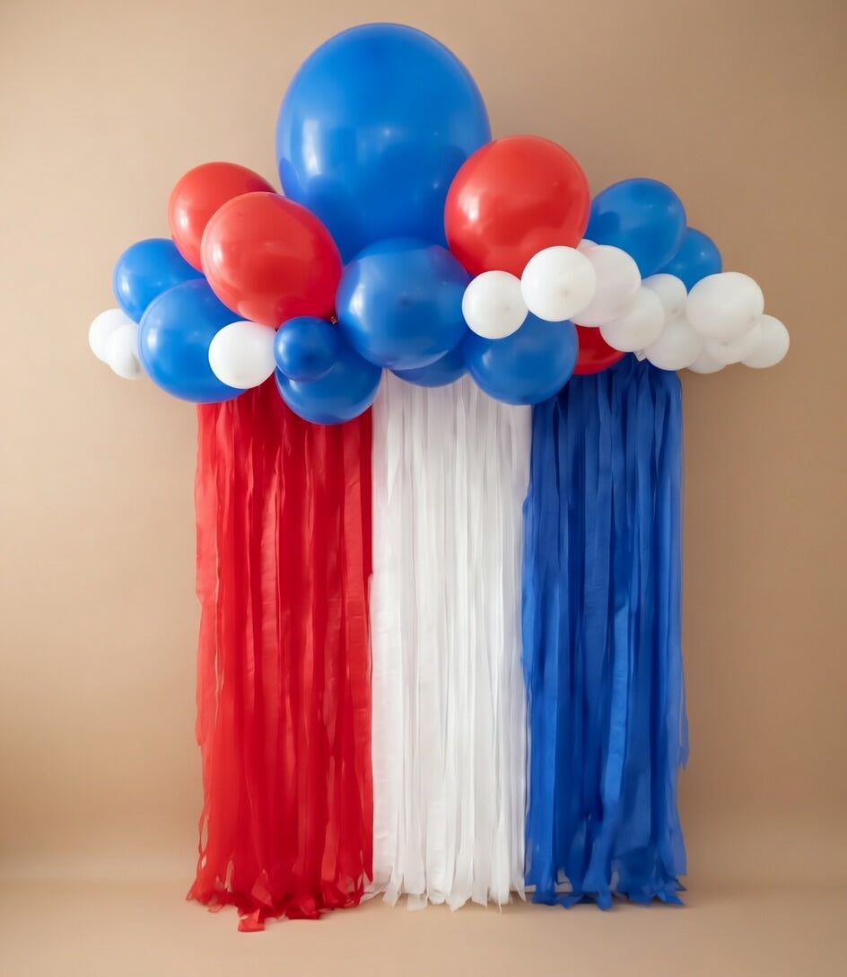 Red, white and blue crepe paper ribbon, 5-pack, 410 feet long, includes red, white and blue crepe paper ribbon, suitable for American-themed parties such as Independence Day, July 4th, Memorial Day, etc. Vatoyum Balloons